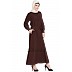 Front open casual abaya with belt- Brown